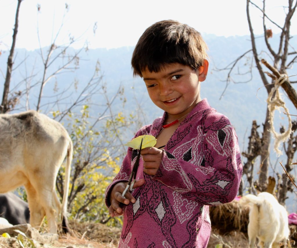 A smiling local kid on the way to Nag Tibba Trek