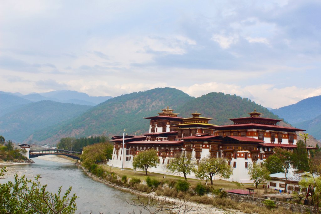 Punakha Dzong amidst mountains
