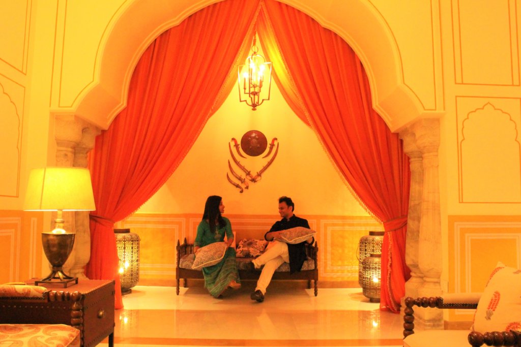 A beautiful corner of the waiting area of Jai Mahal Palace